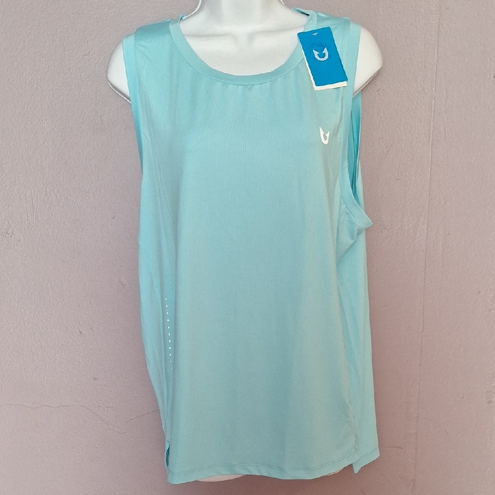 Blue Relaxed Fit Tank Top with Rounded Neckline